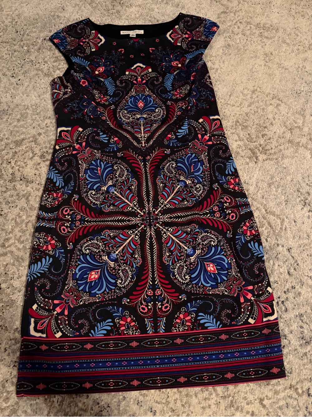 Maggy London Black Sheath Dress with Blue & Pink Paisley